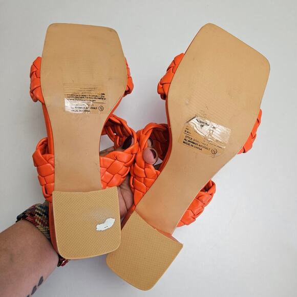 WeeBoo Puff Braided Square Toe Sandals Heels 7.5 Orange Chunky - Picture 7 of 9